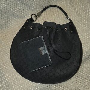 Authentic GUCCI black denim crescent shoulder bag